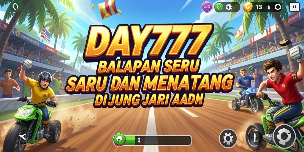Tampilan gameplay seru dan mendebarkan di DAY777 saat balapan.