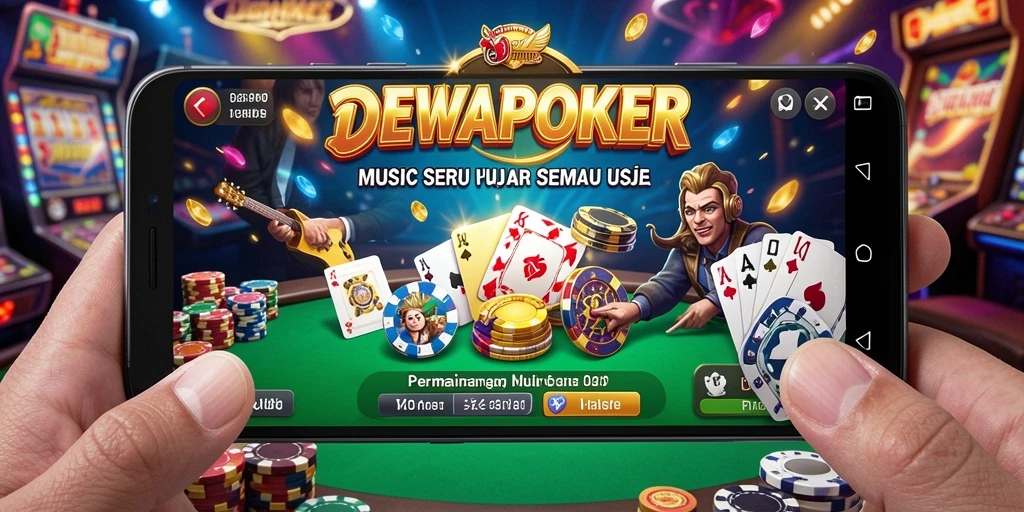Screenshot utama DEWAPOKER menampilkan gameplay seru dengan lagu-lagu favorit.