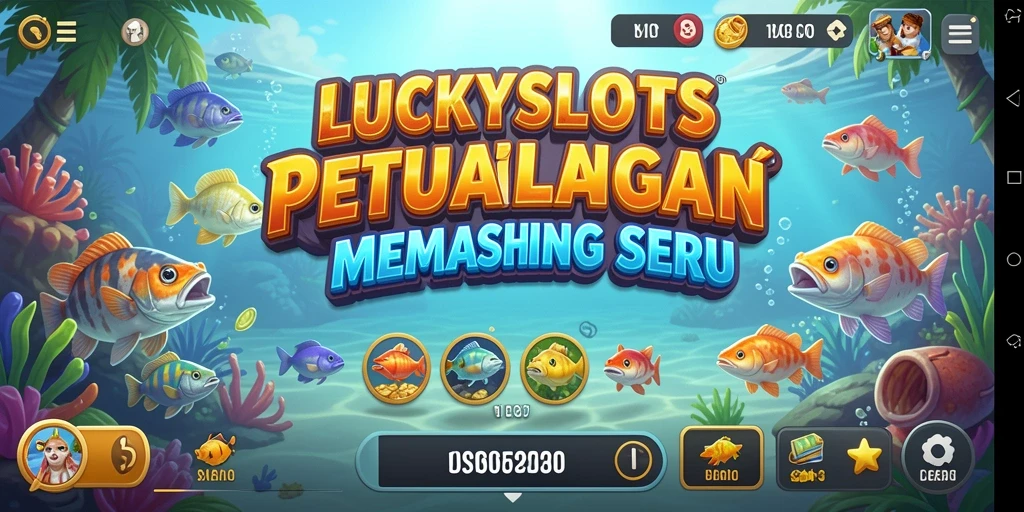 Screenshot gameplay <strong>LUCKYSLOTS</strong> yang menunjukkan momen menangkap ikan besar.