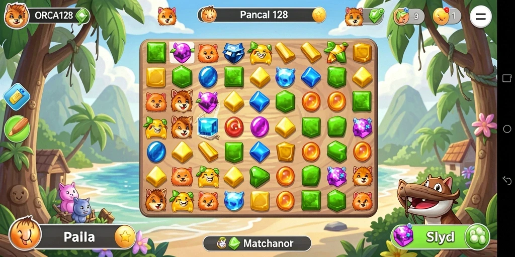 Tampilan gameplay seru dari ORCA128 dalam permainan Match-3.