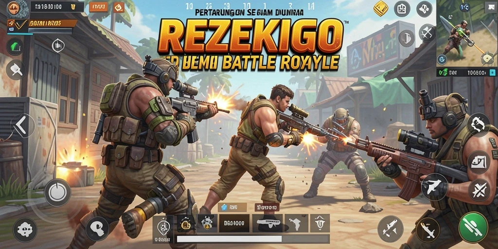 Tangkapan layar dari gameplay seru REZEKIGO menunjukkan pertarungan Battle Royale.