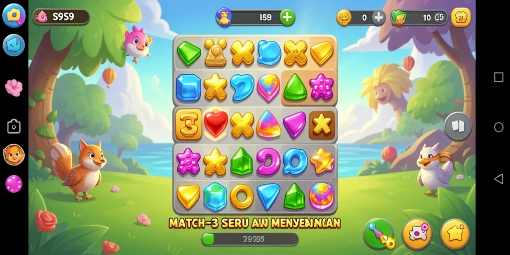 Gameplay seru S9S9 dengan permata berwarna-warni yang menantang.