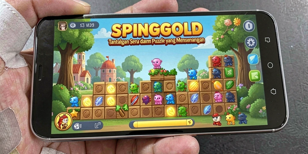 Tampilan gameplay SPINGOLD yang seru dan menantang puzzle.